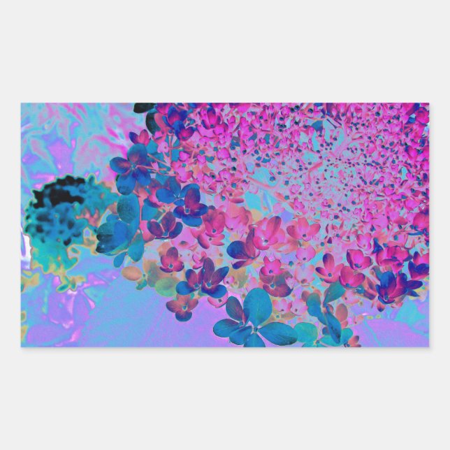 Elegant Dark Blue and Magenta Limelight Hydrangea Rectangular Sticker (Front)