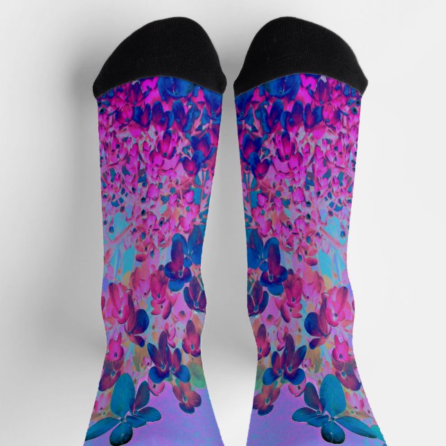 Elegant Dark Blue and Magenta Limelight Hydrangea Socks (Top)