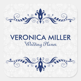 Elegant Dark Blue And Swirly Frame Square Sticker