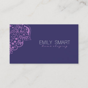 Elegant Dark Blue Background Purple Vintage Lace Business Card