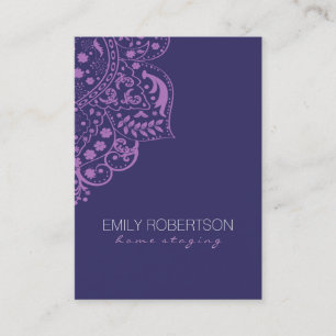 Elegant Dark Blue Background Purple Vintage Lace Business Card