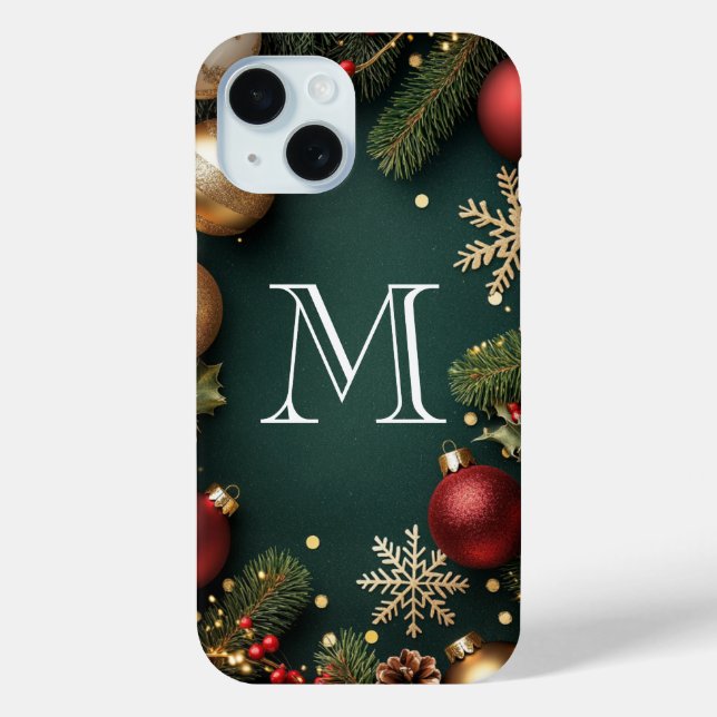 Elegant Dark Blue Christmas Monogram  Case-Mate iP iPhone Case (Back)