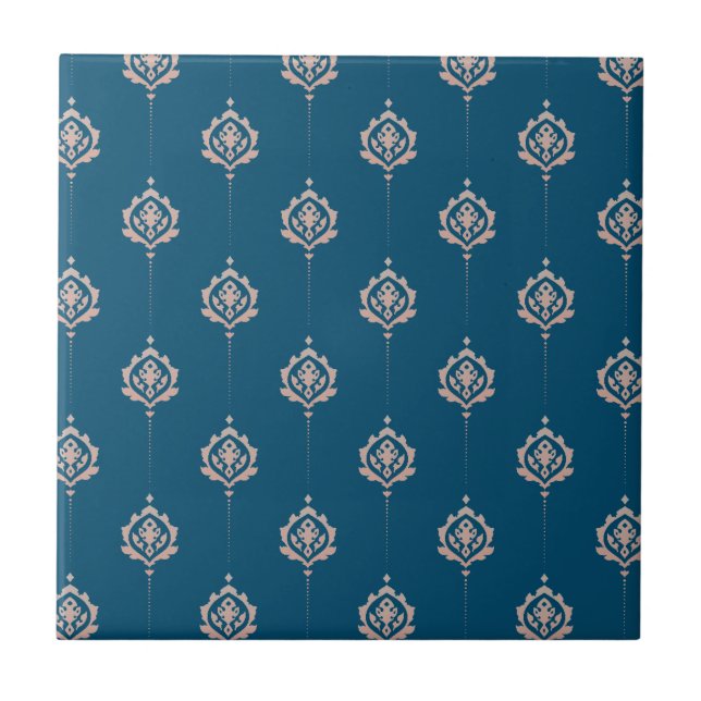 Elegant Dark Blue Damascus Pattern Tile (Front)