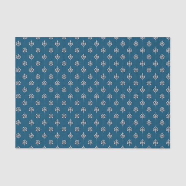 Elegant Dark Blue Damask Pattern Tissue Paper (Front)