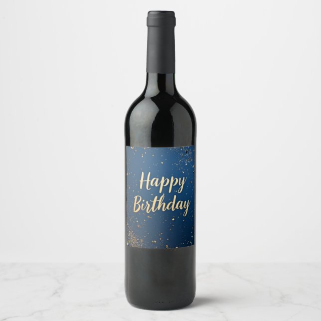 Elegant Dark Blue & Faux Gold Birthday Label (Front)