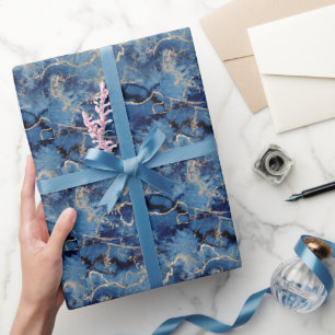 Elegant Dark Blue Gold Watercolor  Wrapping Paper