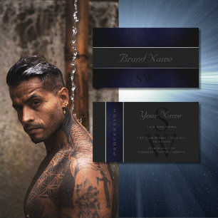 Elegant Dark Blue Grey Snake Pattern with Monogram Business Card