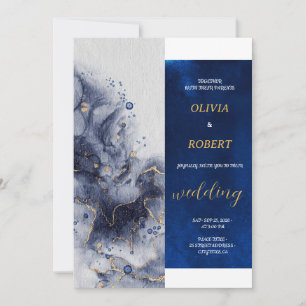Elegant Dark Blue & Light Milk Gold Marble Invitation