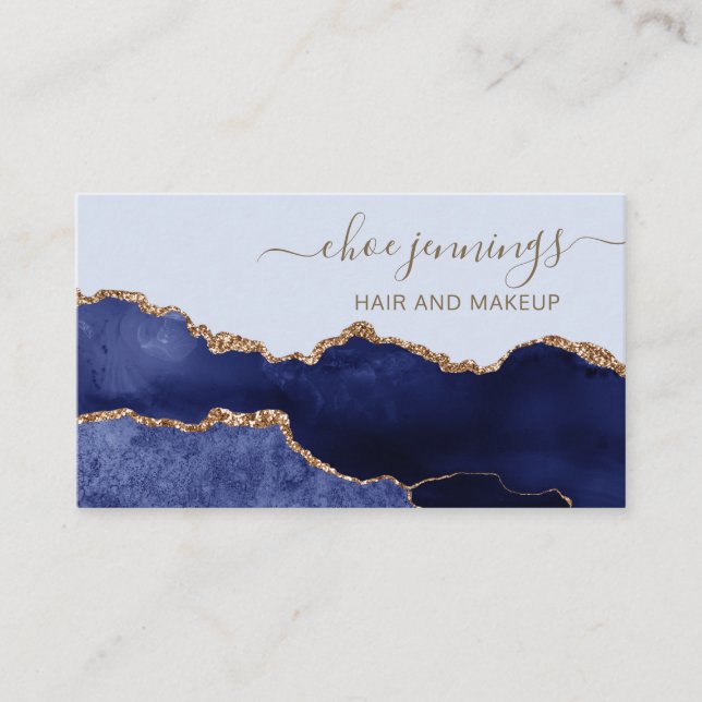 Elegant Dark Blue Marble Agate Business Card (Front)