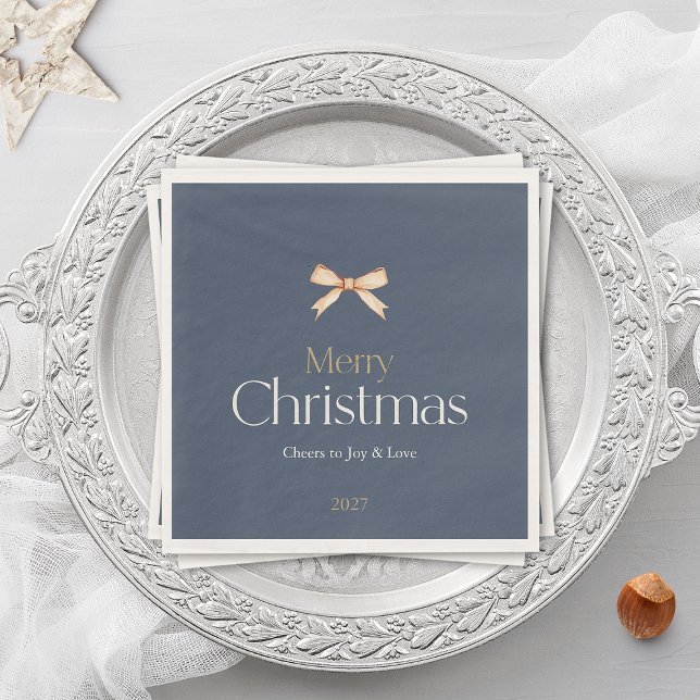 Elegant Dark Blue Merry Christmas Napkin (Creator Uploaded)