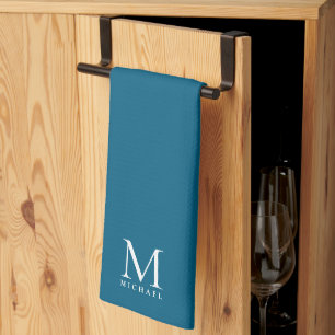 Elegant Dark Blue Monogram Custom Template Trendy Tea Towel