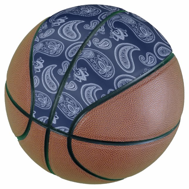 Elegant dark blue paisley pattern basketball (Angled)