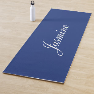 Elegant Dark Blue Personalised Name Yoga Mat