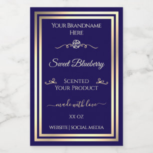 Elegant Dark Blue Product Label Gold Shimmer Frame
