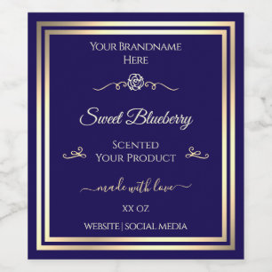 Elegant Dark Blue Product Label Gold Shimmer Frame