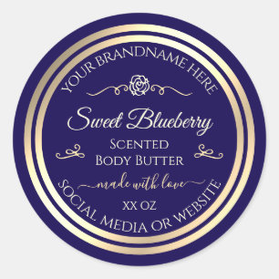 Elegant Dark Blue Product Label Gold Shimmer Frame