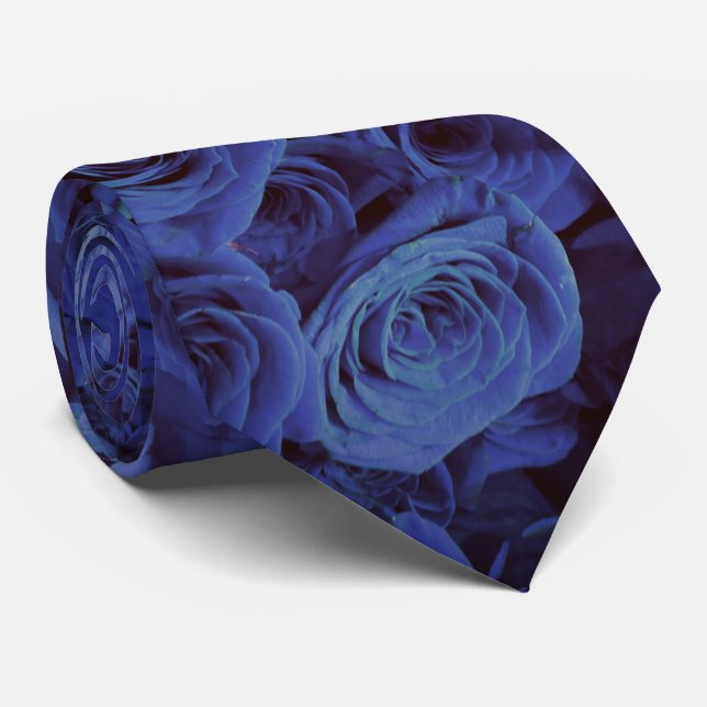 Elegant dark blue roses blue flowers blue floral tie (Rolled)