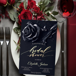 Elegant Dark Blue Roses Gothic Bridal Shower  Invitation