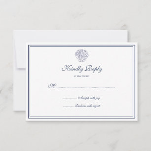Elegant Dark Blue Shell RSVP Card
