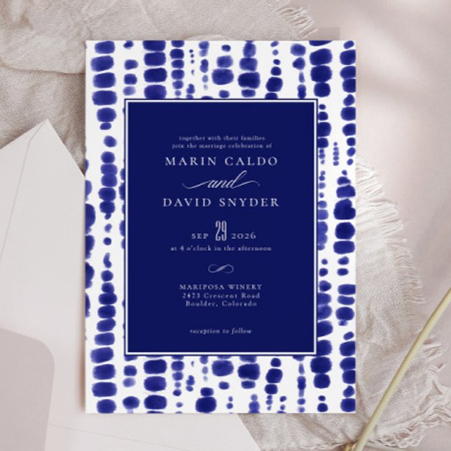 Elegant Dark Blue Shibori Tie Dye Wedding Invitation (Creator Uploaded)