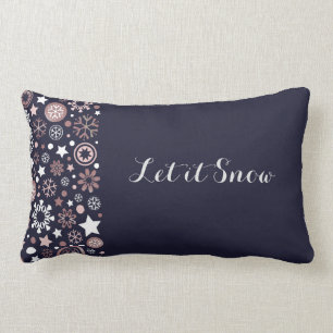 Elegant dark blue, shiny pink metallic snowflakes  lumbar cushion