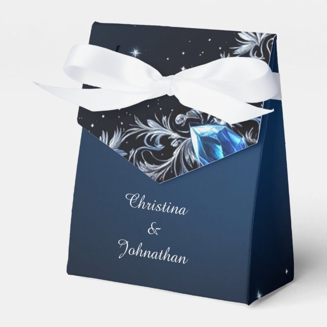 Elegant Dark Blue & Silver Wedding Favour Boxes (Front Side)