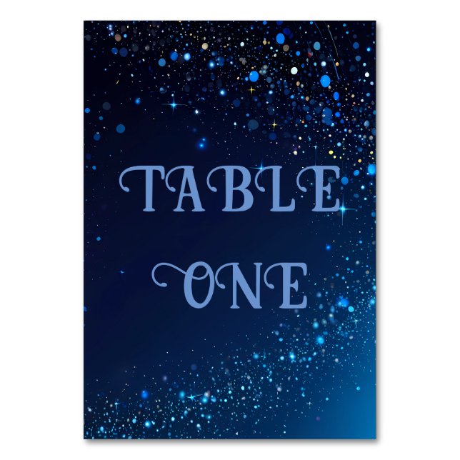 Elegant Dark Blue Sparkle Wedding  Table Number (Back)