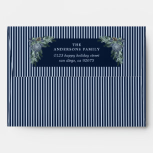 Elegant Dark Blue Stripes Christmas Return Address Envelope