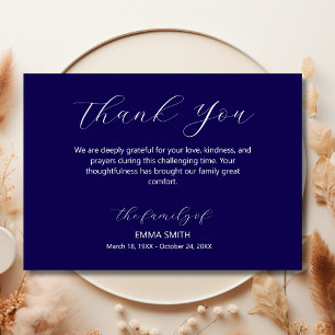 Elegant Dark Blue Traditional Funeral Sympathy Thank You Card