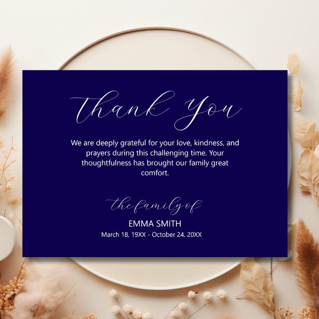Elegant Dark Blue Traditional Funeral Sympathy  Thank You Card (Creator Uploaded)