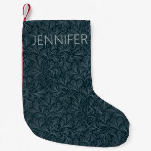 Elegant dark blue vintage floral design small christmas stocking