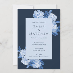 Elegant Dark Blue Watercolor Botanical Garden  Invitation