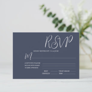 Elegant Dark Blue & White Wedding RSVP Card