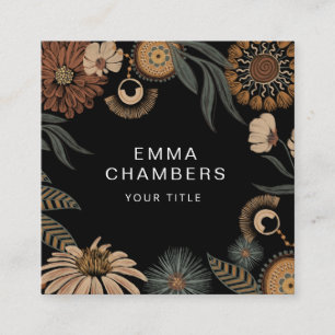 Elegant Dark Boho Botanical Floral Square Business Card