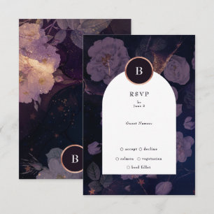 Elegant Dark Boho Floral Arch Rose Gold Wedding RSVP Card