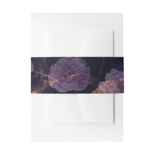 Elegant Dark Boho Floral Purple Rose Gold Wedding Invitation Belly Band