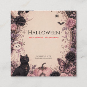 Elegant Dark Botanical Halloween Party Calling Card