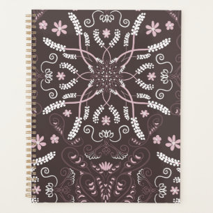 Elegant Dark Botanical Mandala Pattern Planner