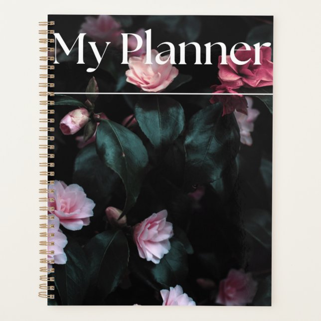 Elegant Dark Botanical Schedule Planner (Front)