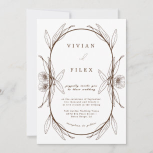 Elegant Dark Brown Floral Capsul Wedding Invitation
