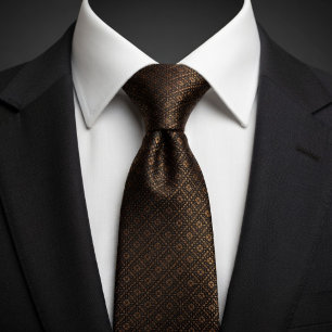 Elegant Dark Brown & Gold Patterned Tie