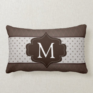 Elegant Dark Brown Polka Dot Custom Monogram Lumbar Cushion