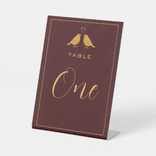 Elegant Dark Burgundy and Gold Table Number Pedestal Sign