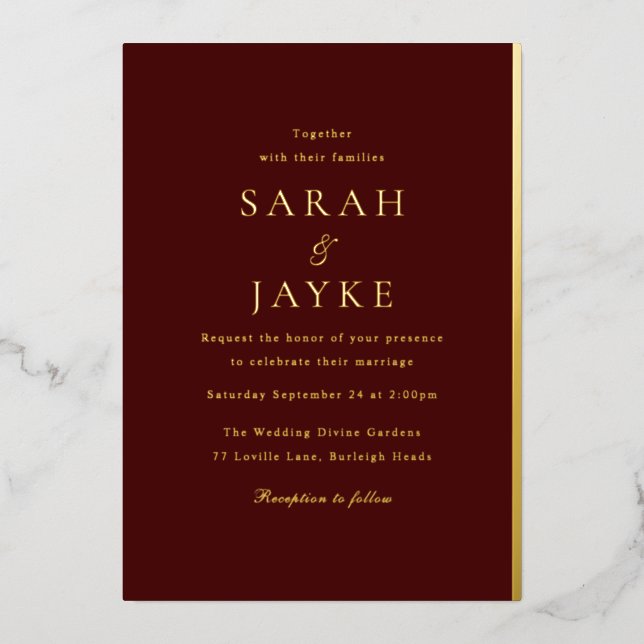 Elegant Dark Burgundy Elegant Modern Wedding Gold (Front)