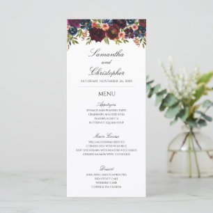 Elegant Dark Burgundy Floral Wedding Menu
