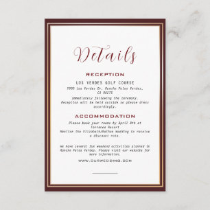 Elegant Dark Burgundy & Gold Frame Wedding Details Enclosure Card