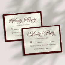 Elegant Dark Burgundy Ivory Wedding RSVP Card
