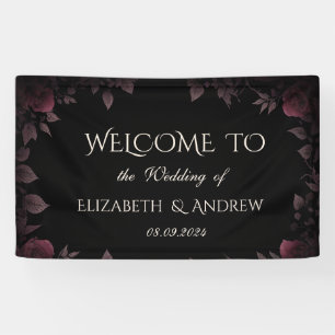 Elegant Dark Burgundy Roses Black Wedding Banner