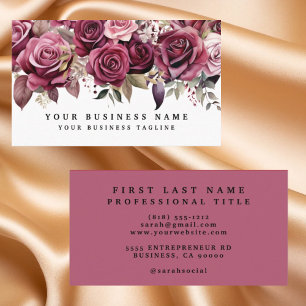 Elegant dark Burgundy Roses Business Cards
