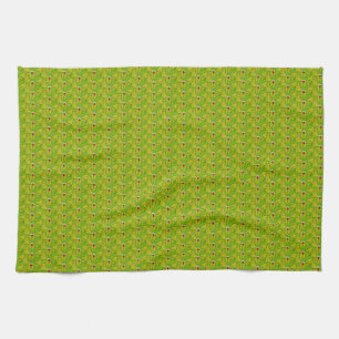 Elegant Dark Chartreuse Green Floral Pattern Tea Towel